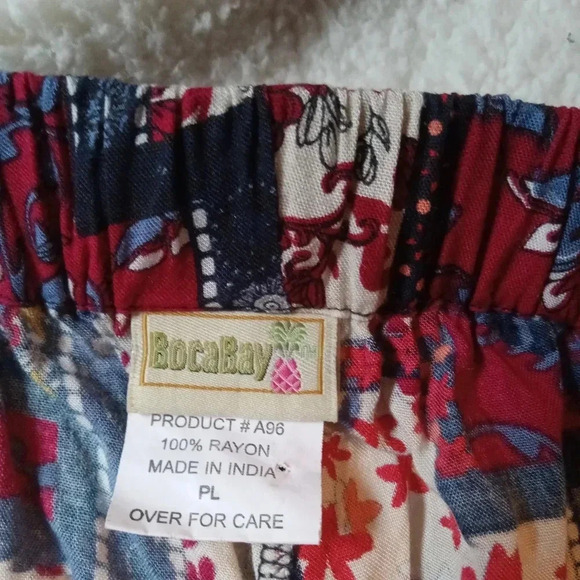 Boca Bay Floral Cropped Pajama Pants Red Blue Drawstring  with Pockets - Picture 5 of 7